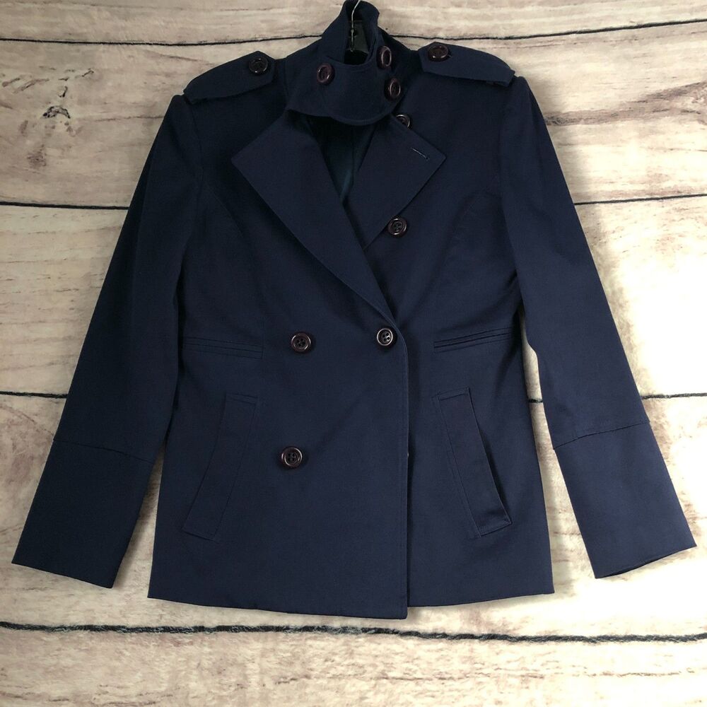 Von Lancelot Trench Coat S Navy Blue Double Breasted Jacket Military Goth Punk - Picture 4 of 16